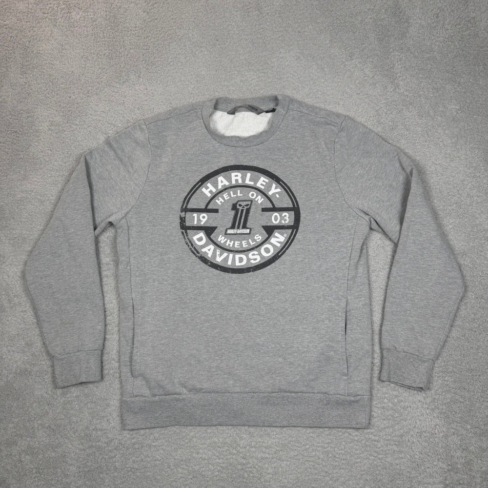 Harley-Davidson Mens Gray Hell on Wheels Number 1 Slim Fit Crewneck Sweatshirt M
